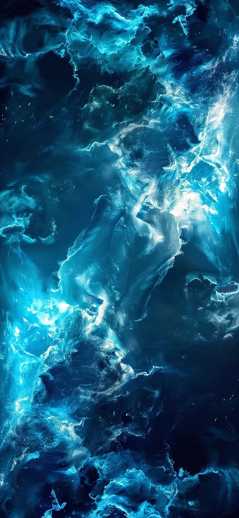 urquoise and Ocean Blue Liquid Textures with Glimmering Bioluminescent Illumination 4K Wallpaper