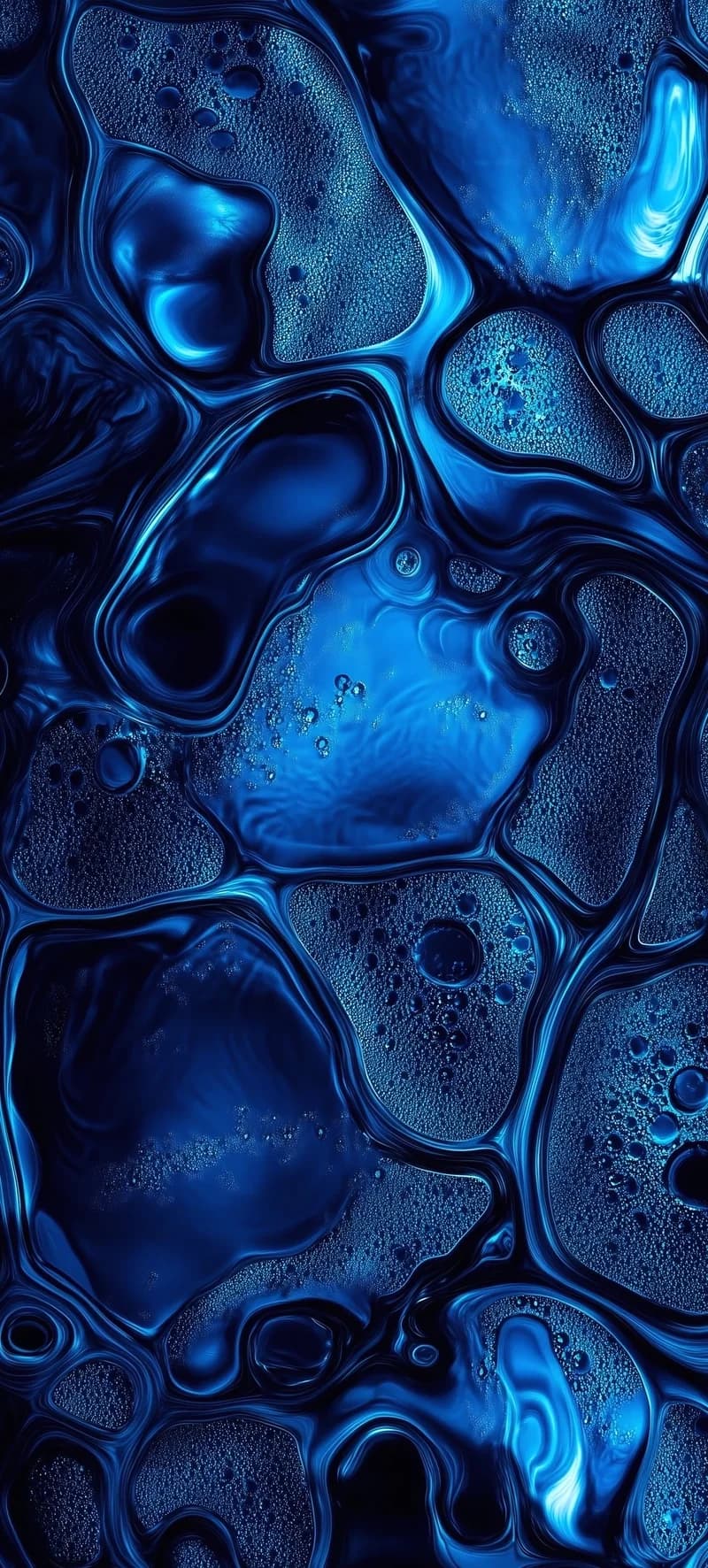 Textured Blue Liquid Cells and Metallic Fluid Ripples 4K Wallpaper