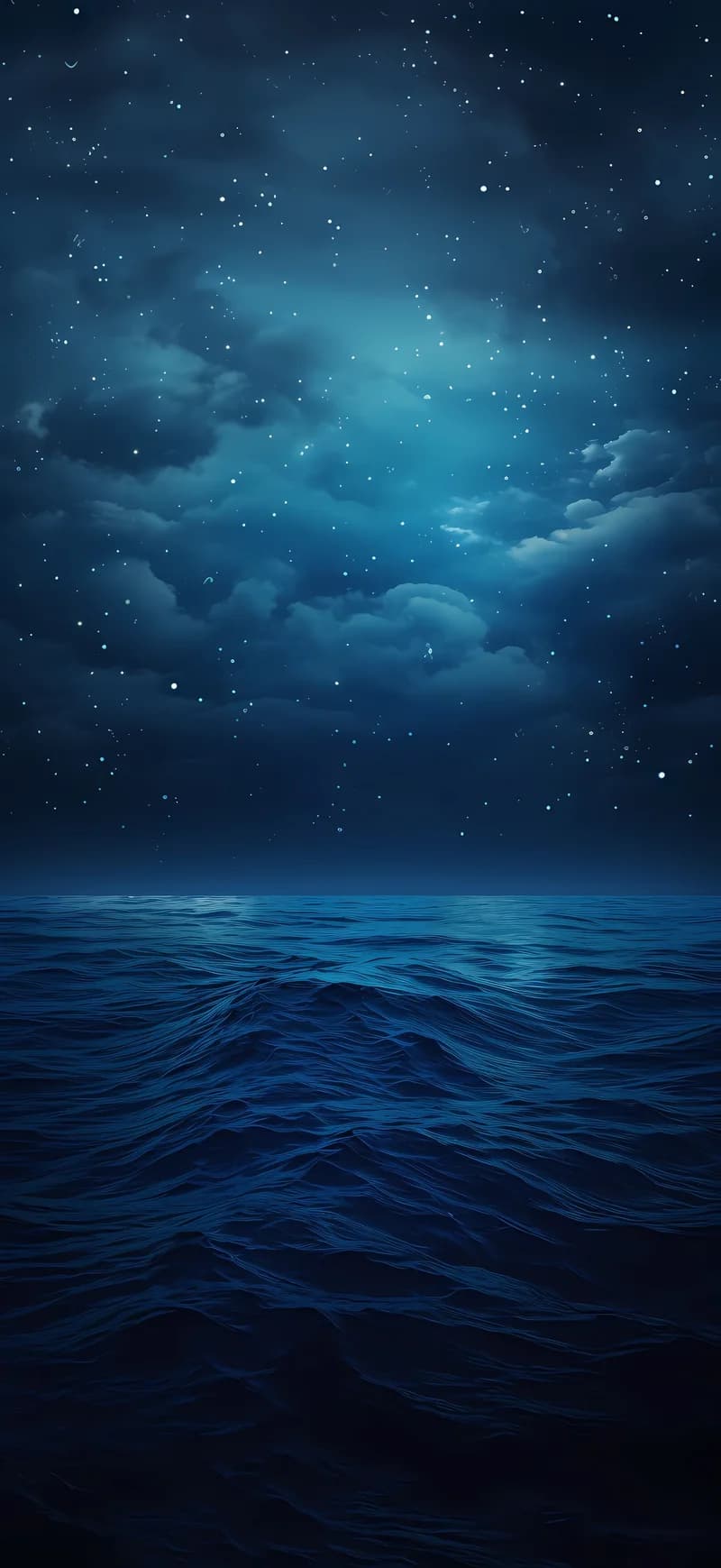 Ocean Waves Under a Cloudy and Starry Night Sky 4K Wallpaper