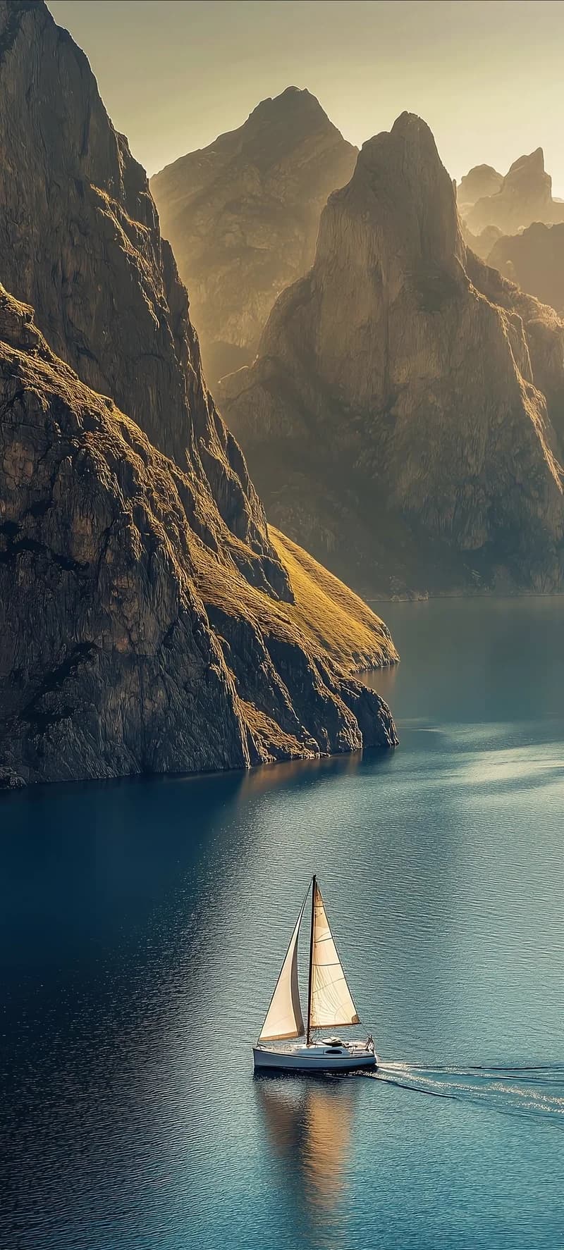 Beautiful Ancient Cliffside Fortress Surrounded by Misty Mountains and Lush Greenery 4K Wallpaper